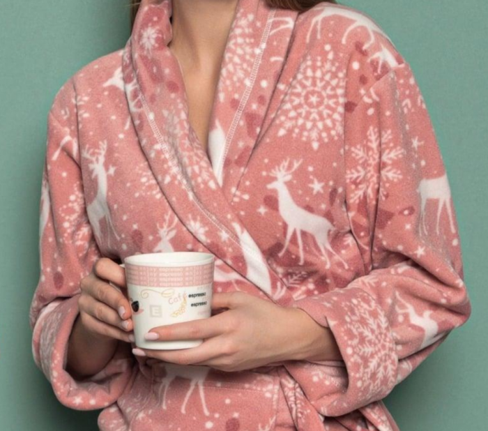 Halat Femei POLAR, culoare roz,  model cu reni si motive de Craciun, Pufos, PMK_BAKI1005 [2]