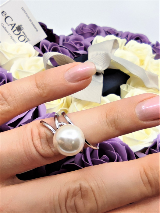Inel pearl White diametru 17 cm placat cu aur 18k [4]