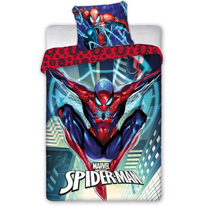 Lenjerie de pat pentru copii Spiderman  140×200 cm, 70×90 cm, Disney, 100% bumbac [1]