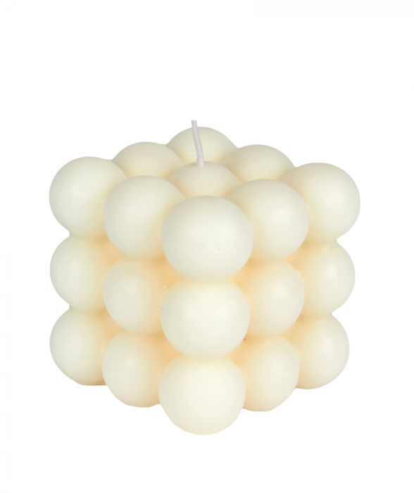 Lumanare parfumata decorativa din ceara naturala de soia, model cub Bubble alb CBM3X3