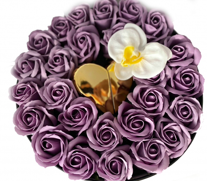Pachet cadou cu 27 trandafiri si orhidee din sapun mov AC-R321 Love Parfum  cu sticluta de parfum 50ml [1]