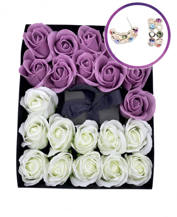 Pachet cadou dama  cu 19-22 trandafiri de sapun  Aniela multicolor cu cristale, din otel inoxidabil, CS128 [2]