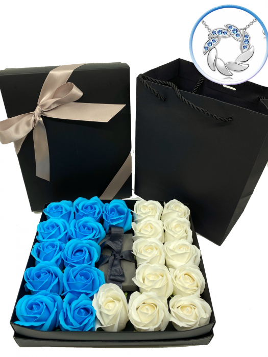 Pachet cadou dama  Amurg albastru inchis cu cristale si 19-22 trandafiri de sapun [1]