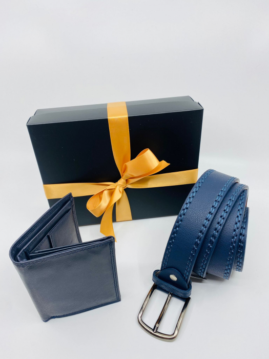 Pachet Promo Portofel de piele si Curea de barbati 140cm, bleumarin, C140BL-LY0577-P1379NAVY [3]