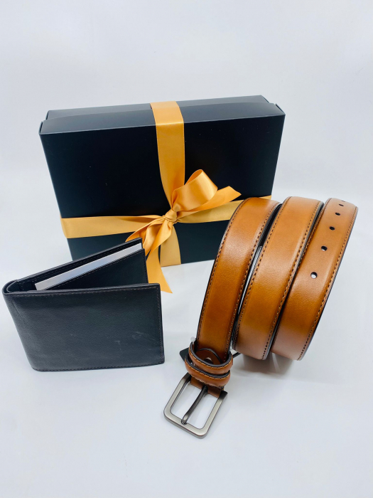 Pachet Promo Portofel de piele si Curea de barbati 125cm, maro, C125M-LY1800-P1373brown [3]