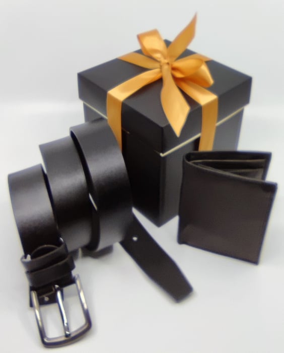 Pachet Promo Portofel de piele si Curea de barbati 135cm, negru, C135NG-LY0577 [3]