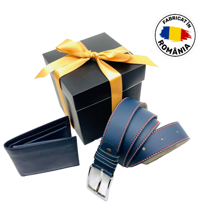 Pachet Promo Portofel si Curea de piele naturala de barbati C135BLM-RO135cm, produs in Romania [5]