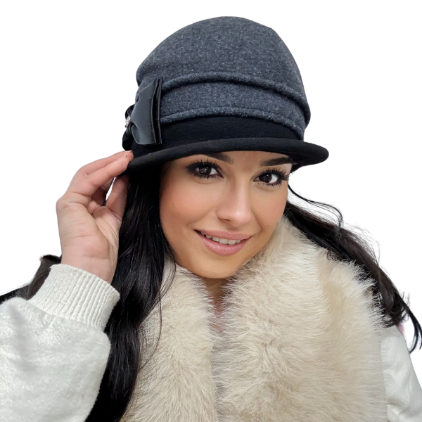 Palarie de dama moderna  MIRUNA 100% lana, marime universala D25.05.GRI 02 made  Polonia [1]