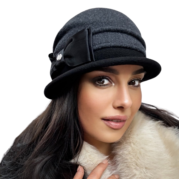 Palarie de dama moderna  MIRUNA 100% lana, marime universala D25.05.GRI 02 made  Polonia [2]