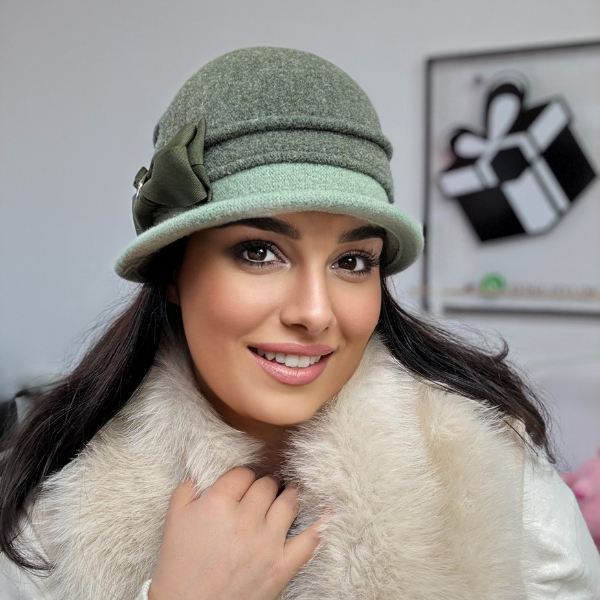 Palarie de dama moderna  MIRUNA 100% lana, marime universala D25.05.verde 01 made  Polonia [4]