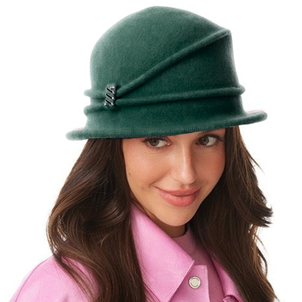 Palarie de dama moderna  MIRUNA 100% lana, marime universala D624.630 verde  made  Polonia [1]