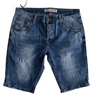 Pantaloni scurti JEANS, creponati albastri pentru barbati 7A670, serie 31-34