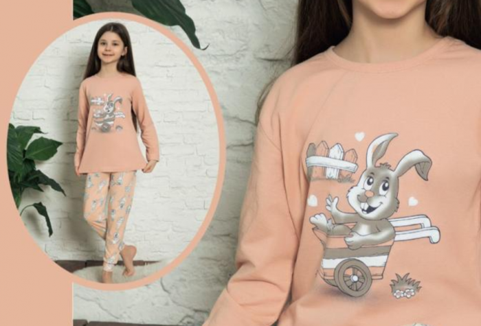 Pijama bumbac două piese pentru fetite cu iepuras, 6-14 ani,BERF810 [2]