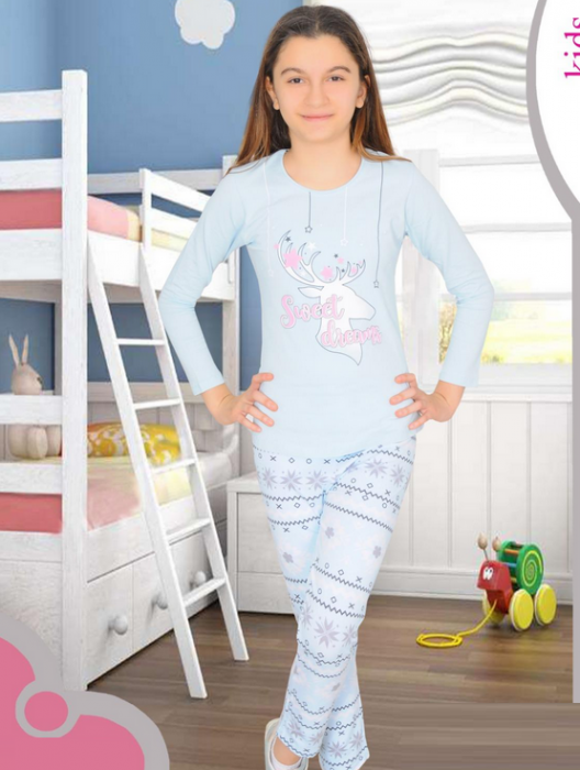 Pijama bumbac două piese pentru fetite Sweet Dream, 6-14 ani, 4060, culoare albastr [2]