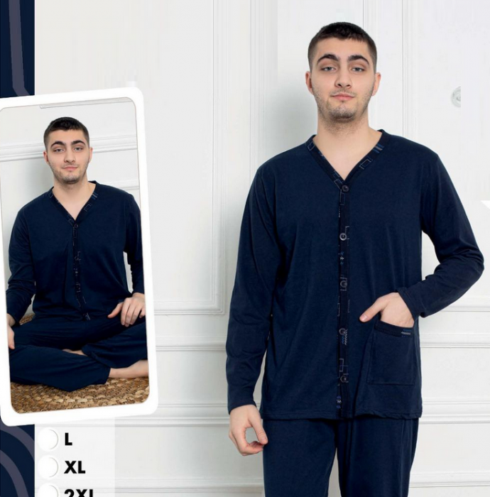 Pijama cu nasturi serie mare Battal din două piese pentru barbati, Material bumbac, big size, BAK703 [2]