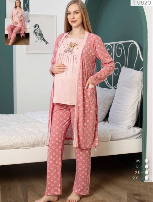 Pijama din 3 piese pentru gravide si proaspete mamici, Material Bumbac, Lux, PIJ9620 [1]