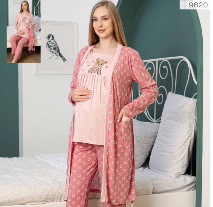 Pijama din 3 piese pentru gravide si proaspete mamici, Material Bumbac, Lux, PIJ9620 [2]
