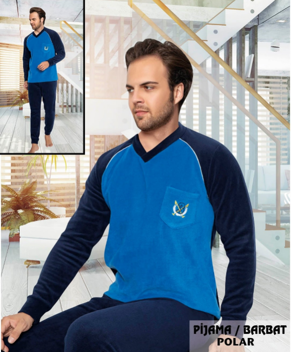 Pijama din două piese,barbati, Material polar, Lux,  7009BLUE, 100%micro [2]