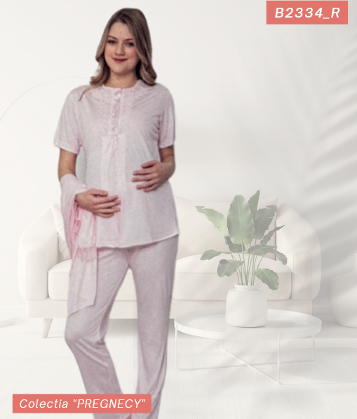 Pijama din 3 piese pentru gravide si proaspete mamici, Material Bumbac, Lux, B2334 [2]