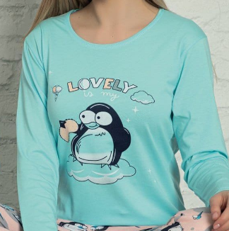 Pijama FEMEI cu pinguini, din două piese, Material 100% bumbac, Lux,  BAK2010 [2]
