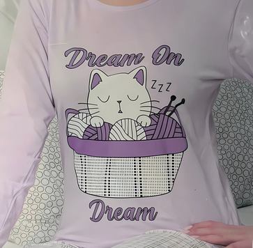 Pijama mov FEMEI cu pisica, din două piese, Material 100% bumbac ,BERF3014 [2]