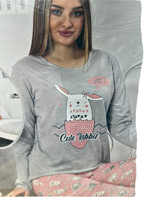 Pijama FEMEI din două piese, Material 100% bumbac subtire, BERF3007 RABBIT [1]