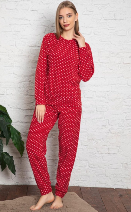 Pijama FEMEI polar, din două piese, Material 100% micro, Lux,  501 rosu cu tematica de craciun [2]