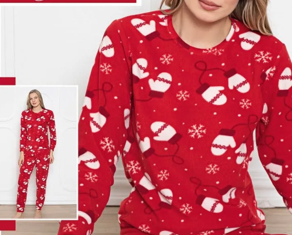 Pijama FEMEI polar, din două piese, Material 100% micro, Lux,  BAK06 manusi rosu cu tematica de craciun [2]