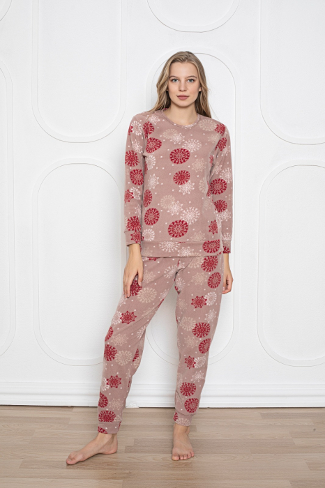 Pijama FEMEI polar, din două piese, Material 100% micro, Lux,  BAK08 Cappuccino [2]