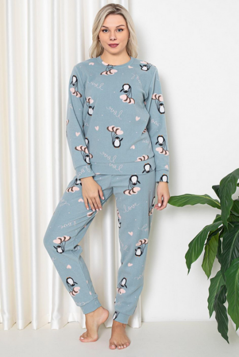 Pijama FEMEI polar, din două piese, Material 100% micro, Lux,  BAK14 model pinguini [2]