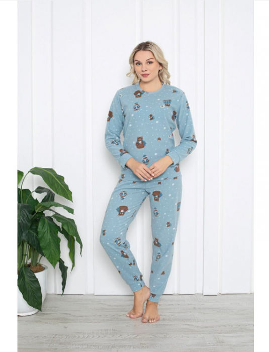 Pijama FEMEI polar, din două piese, Material 100% micro, Lux,  BAK14  albastru [2]