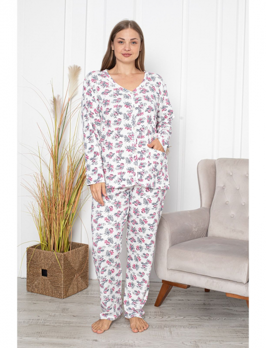 Pijama FEMEI serie mare Battal cu nasturi, din două piese, Material 100% Bumbac, Lux 2023 [2]