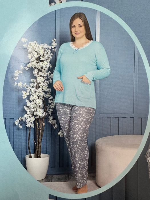 Pijama FEMEI serie mare Battal, din două piese, Material 100% Bumbac, Lux 6008 [4]