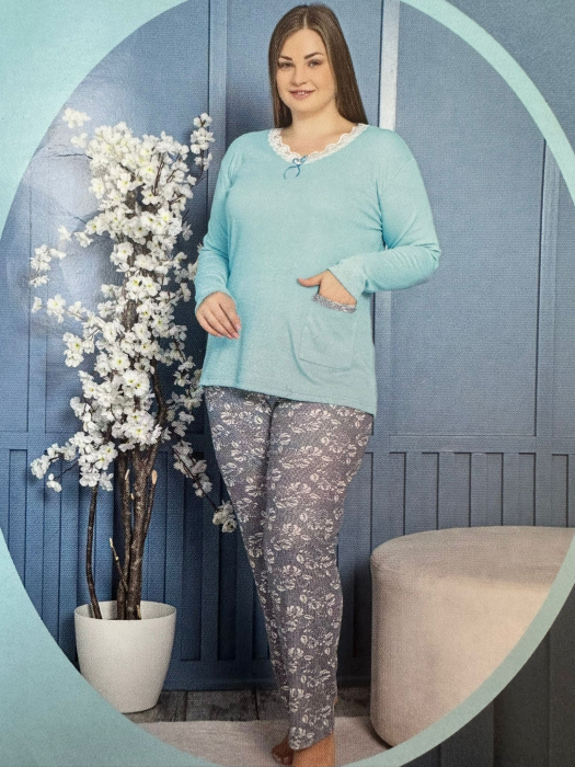 Pijama FEMEI serie mare Battal, din două piese, Material 100% Bumbac, Lux 6008 [3]