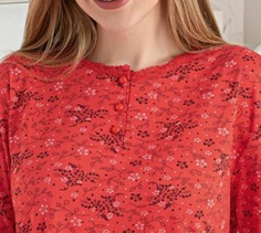 Pijama FEMEI serie mare Battal, din două piese, Material 100% Viscon, Lux,  BAK05 rosu, model cu floricel [3]