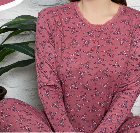 Pijama FEMEI serie mare Battal, din două piese, Material 100% Viscon, Lux,  BAK18 model cu floricele [3]