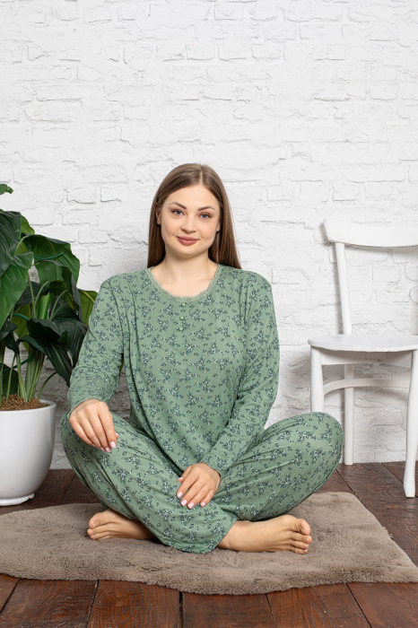 Pijama FEMEI serie mare Battal, din două piese, Material 100% Viscon, Lux,  BAK16 verde [2]