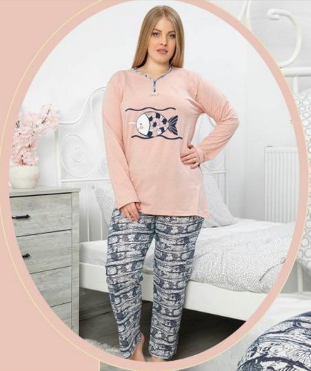 Pijama FEMEI serie mare Battal, din două piese, Material Bumbac, Lux, BERF2038 verde [5]
