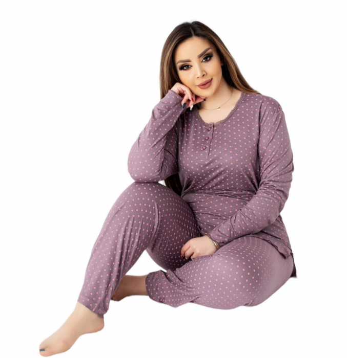 Pijama FEMEI serie mare Battal, din două piese, Material 100% Viscon, Lux,  BAK13 [3]