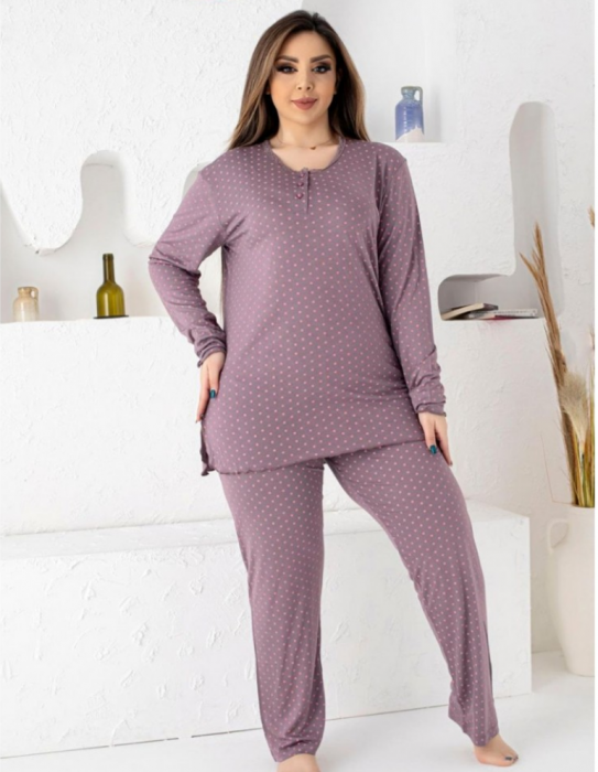 Pijama FEMEI serie mare Battal, din două piese, Material 100% Viscon, Lux,  BAK13 [2]