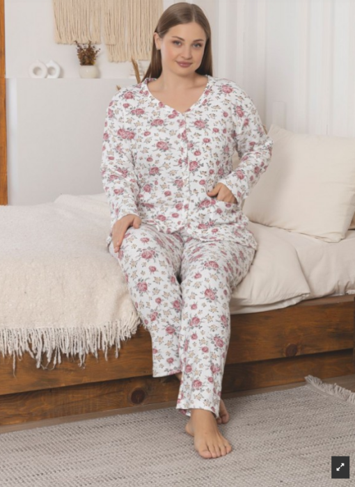 Pijama FEMEI serie mare Battal, din două piese, Material Bumbac, Lux, BERF1011 [2]