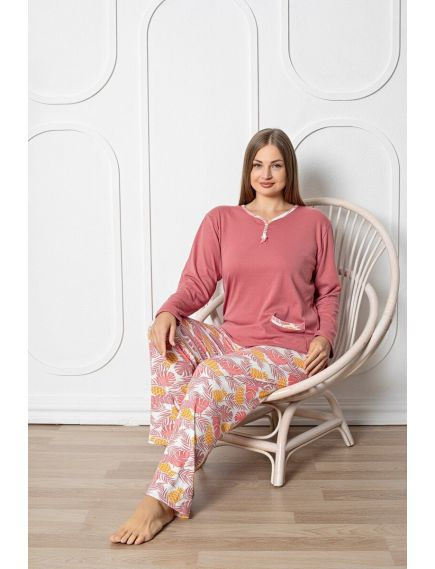 Pijama FEMEI serie mare Battal, din două piese, Material Bumbac, Lux, BERF2034 roz [2]
