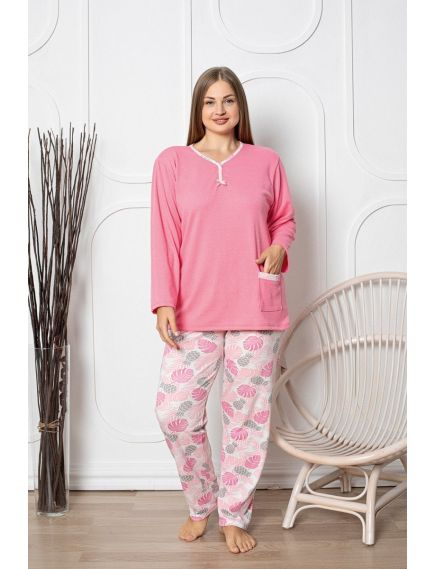 Pijama FEMEI serie mare Battal, din două piese, Material Bumbac, Lux, BERF2035 roz [2]
