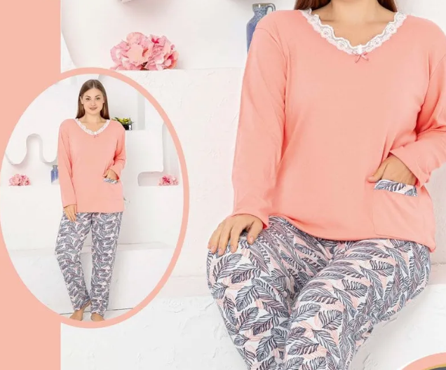 Pijama FEMEI serie mare Battal, din două piese, Material Bumbac, Lux, BERF2041 [4]