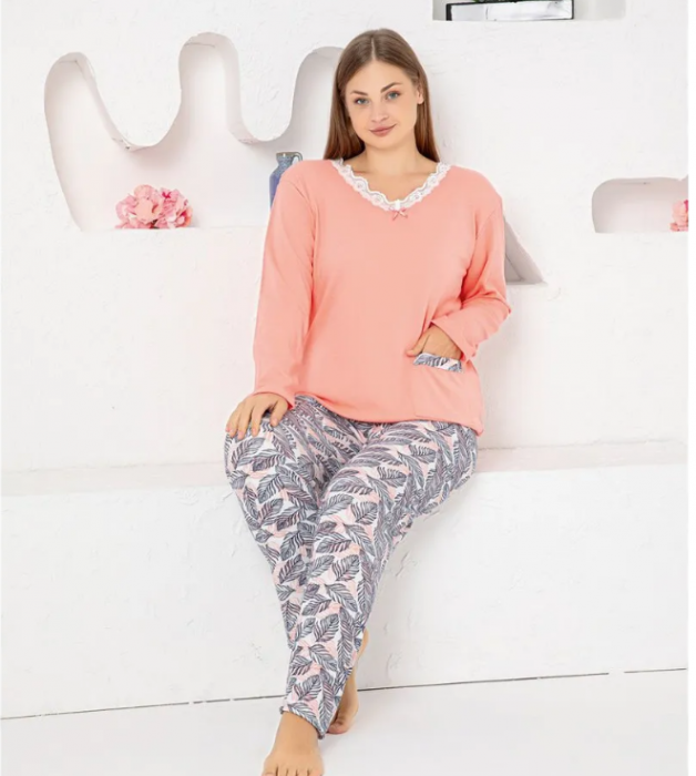 Pijama FEMEI serie mare Battal, din două piese, Material Bumbac, Lux, BERF2041 [1]