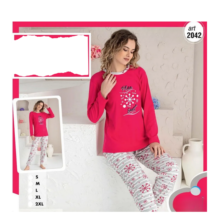 Pijama FEMEI din două piese, Material Bumbac, Lux, BERF2042 roz [3]