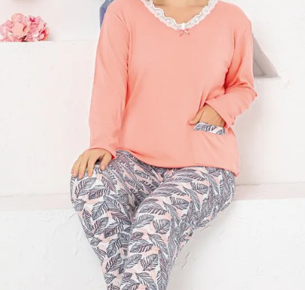 Pijama FEMEI serie mare Battal, din două piese, Material Bumbac, Lux, BERF2041 [2]