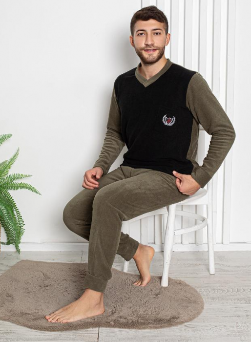 Pijama groasa din două piese, barbati, Material polar, Lux,  Baki38 KAKI  100%micro [2]