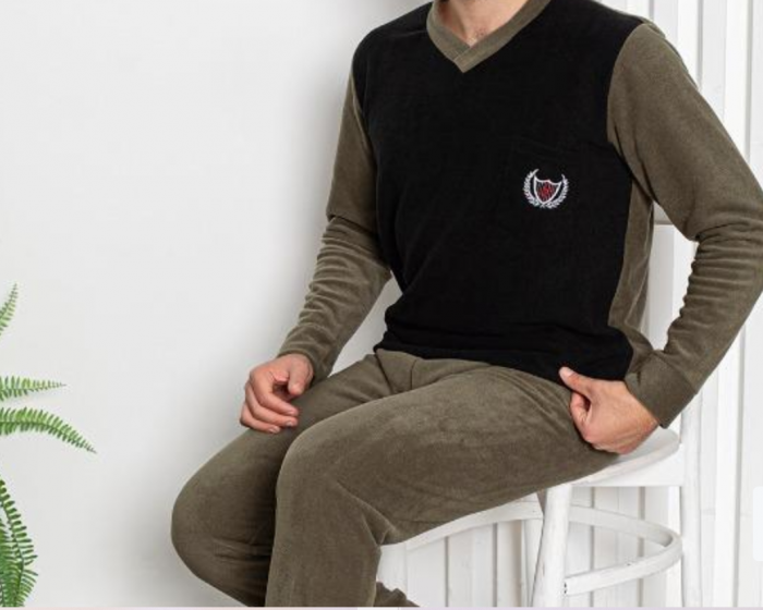 Pijama groasa din două piese, barbati, Material polar, Lux,  Baki38 KAKI  100%micro [3]