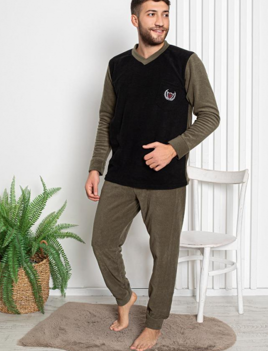 Pijama groasa din două piese, barbati, Material polar, Lux,  Baki38 KAKI  100%micro [1]